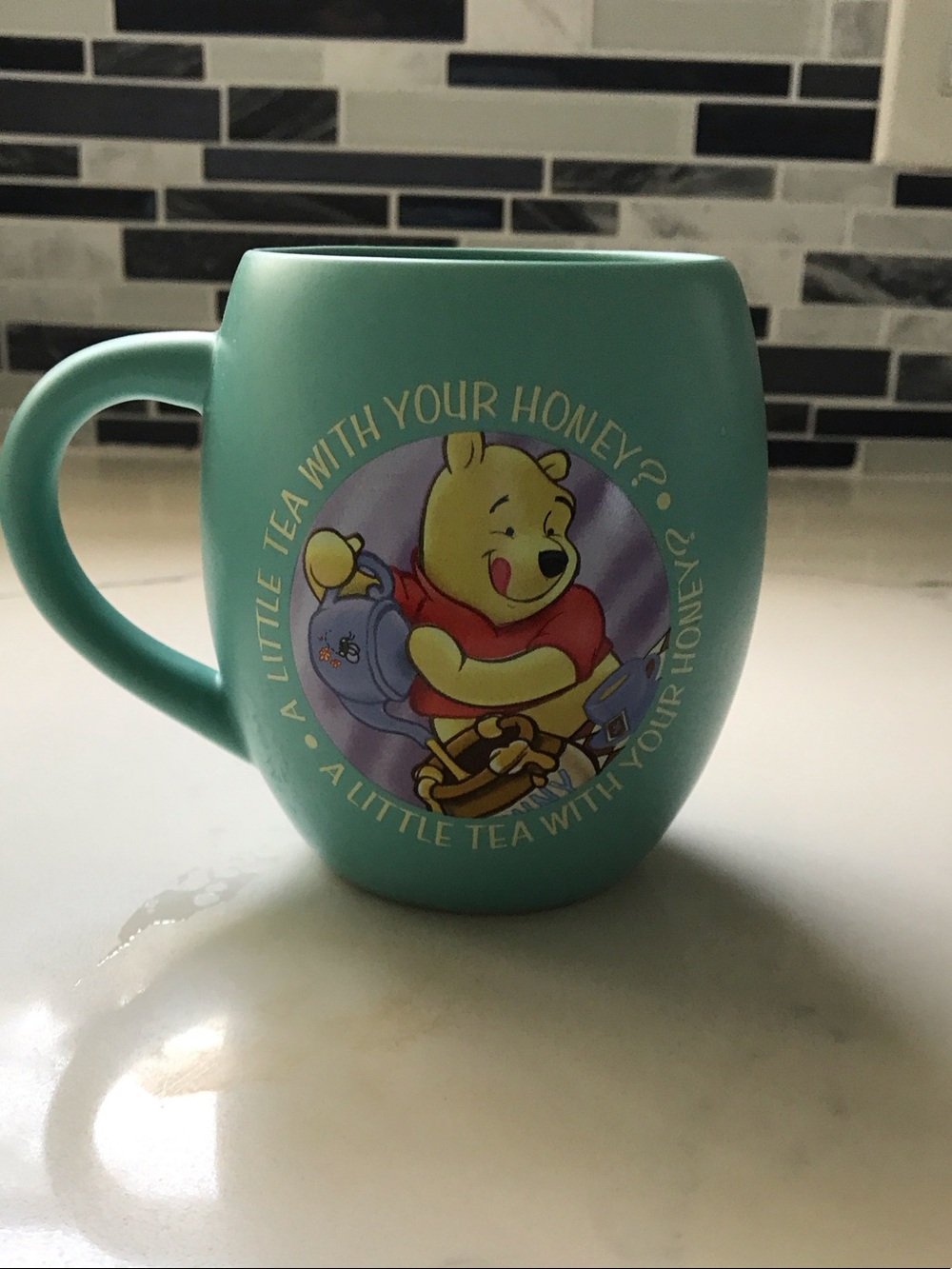 Disney Winnie the Pooh Teal Ceramic Mug with Honey Graphic